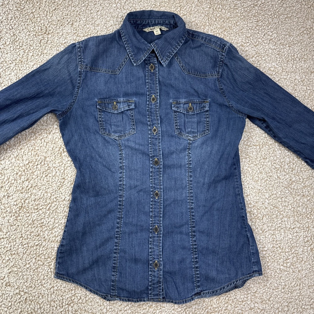 Cabi Blue Denim Jacket Button Front Stretch Jean Jacket Womens‎ XS